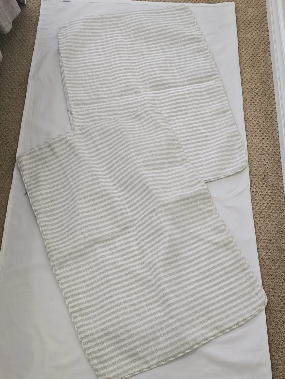 Pottery Barn Striped Pillow Shams Set in White & Light Beige